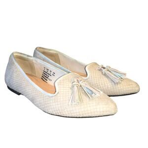 Hush Puppies Sadie Medium Moyen Tassel Ballet Flat Shoe Beige Textured Womens 6